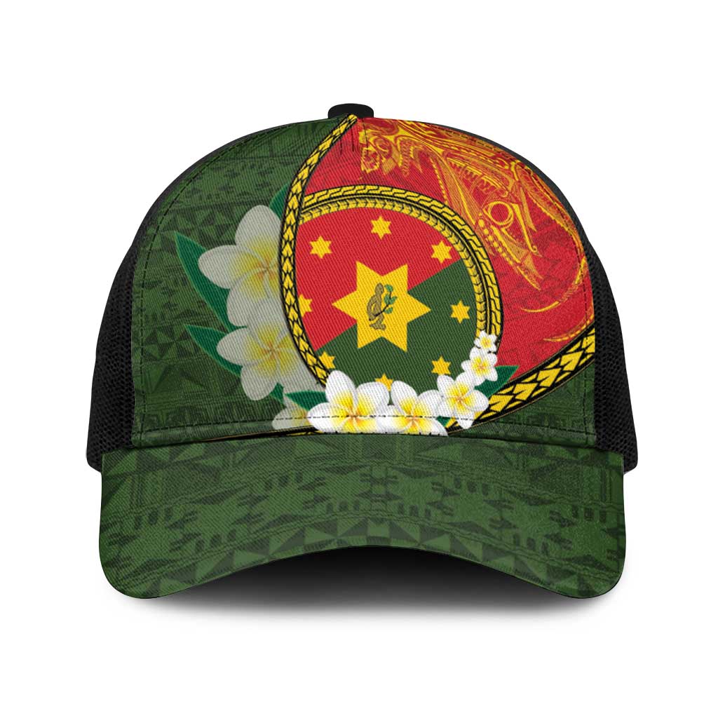 PNG Isten Hailans Provins Baseball Net Cap Papua New Guinea Plumeria Melanesian Pattern - Polynesian Pride