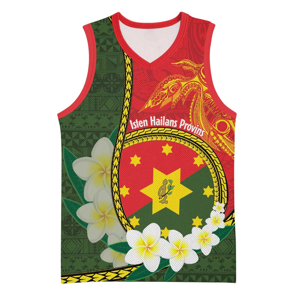 Personalised PNG Isten Hailans Provins Basketball Jersey Papua New Guinea Plumeria Melanesian Pattern - Polynesian Pride