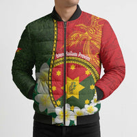 Personalised PNG Isten Hailans Provins Bomber Puffer Jacket Papua New Guinea Plumeria Melanesian Pattern - Polynesian Pride