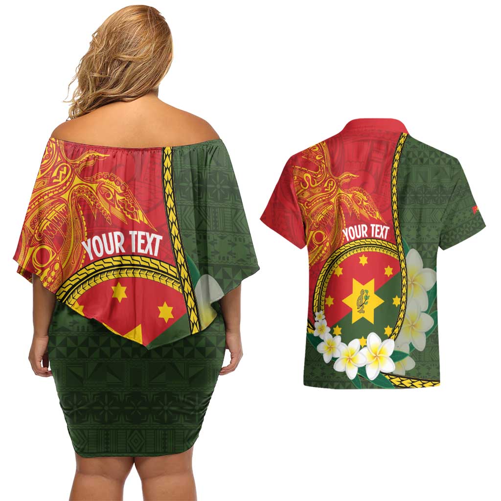 Personalised PNG Isten Hailans Provins Couples Matching Off Shoulder Short Dress and Hawaiian Shirt Papua New Guinea Plumeria Melanesian Pattern - Polynesian Pride