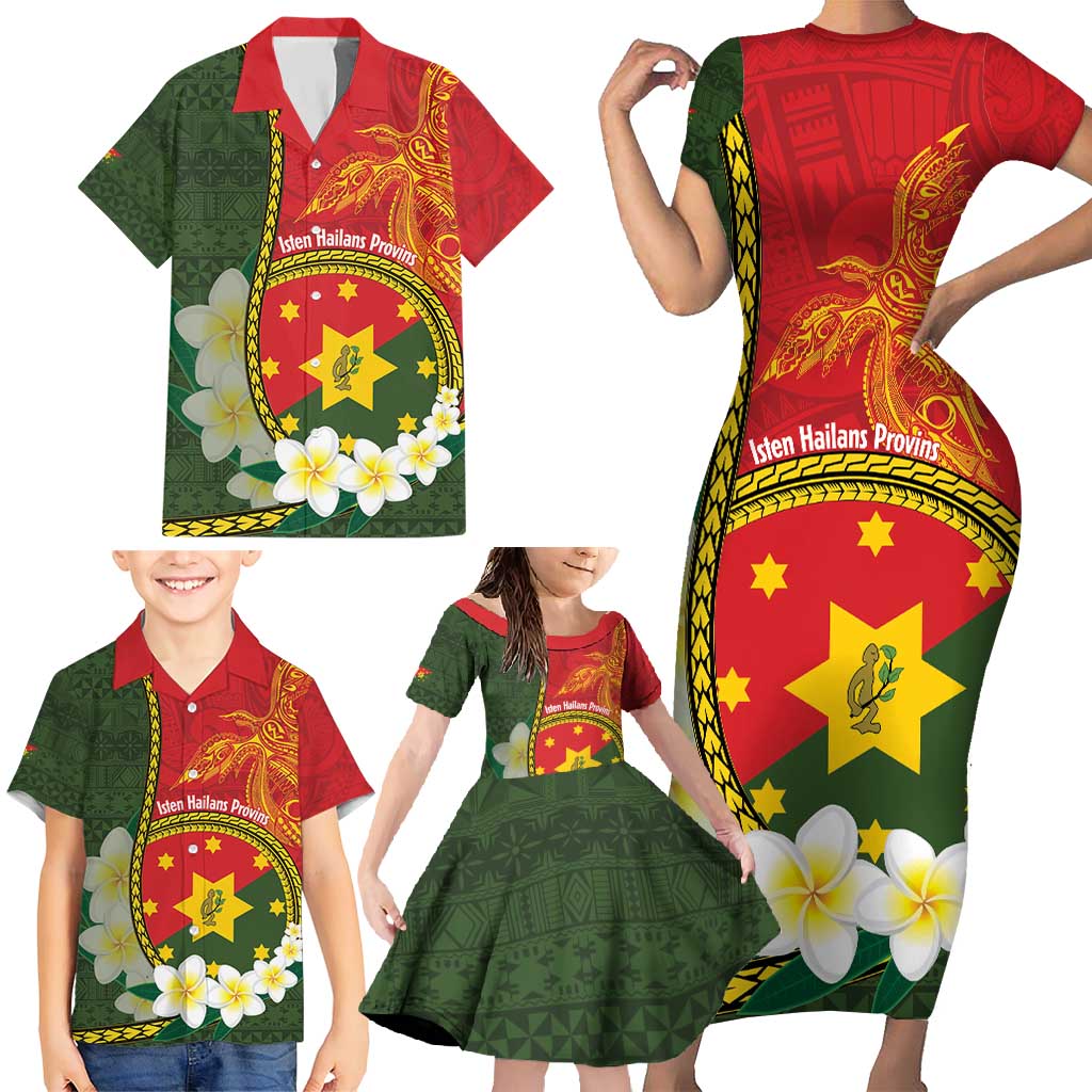 Personalised PNG Isten Hailans Provins Family Matching Short Sleeve Bodycon Dress and Hawaiian Shirt Papua New Guinea Plumeria Melanesian Pattern - Polynesian Pride