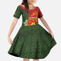 Personalised PNG Isten Hailans Provins Family Matching Summer Maxi Dress and Hawaiian Shirt Papua New Guinea Plumeria Melanesian Pattern LT14 Daughter's Dress Green - Polynesian Pride