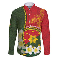 Personalised PNG Isten Hailans Provins Family Matching Summer Maxi Dress and Hawaiian Shirt Papua New Guinea Plumeria Melanesian Pattern LT14 Dad's Shirt - Long Sleeve Green - Polynesian Pride
