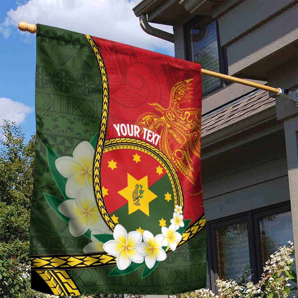 Personalised PNG Isten Hailans Provins Garden Flag Papua New Guinea Plumeria Melanesian Pattern - Polynesian Pride