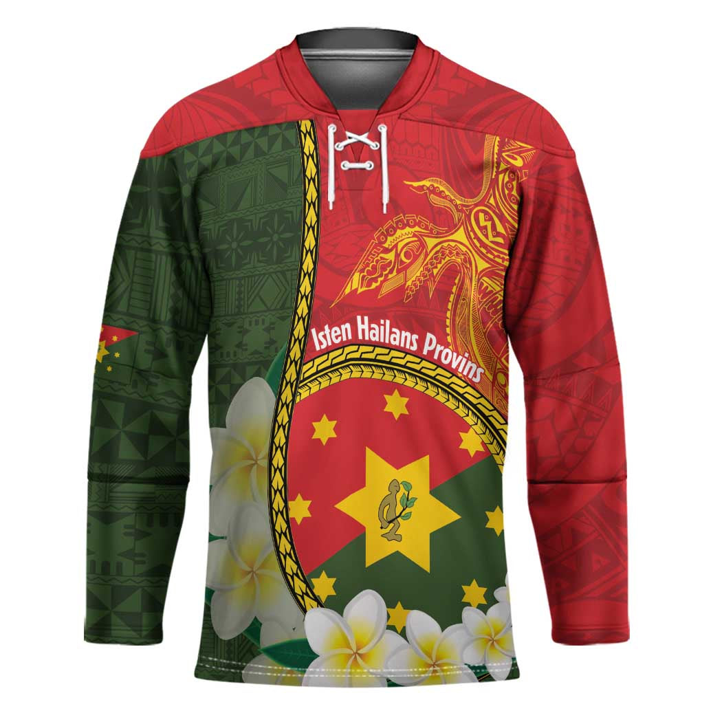 Personalised PNG Isten Hailans Provins Hockey Jersey Papua New Guinea Plumeria Melanesian Pattern LT14 Unisex Green - Polynesian Pride