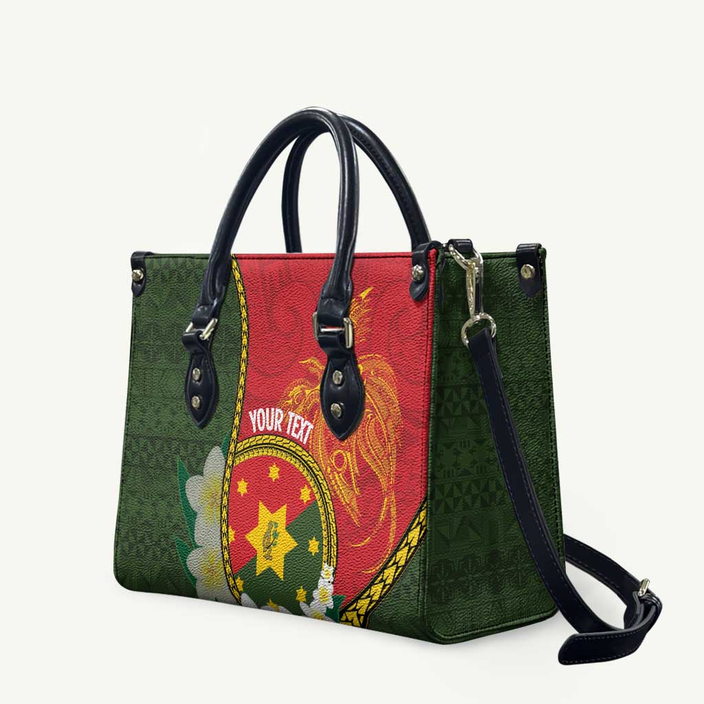 Personalised PNG Isten Hailans Provins Leather Bag Papua New Guinea Plumeria Melanesian Pattern - Polynesian Pride