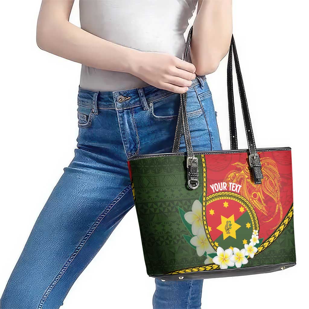 Personalised PNG Isten Hailans Provins Leather Tote Bag Papua New Guinea Plumeria Melanesian Pattern - Polynesian Pride