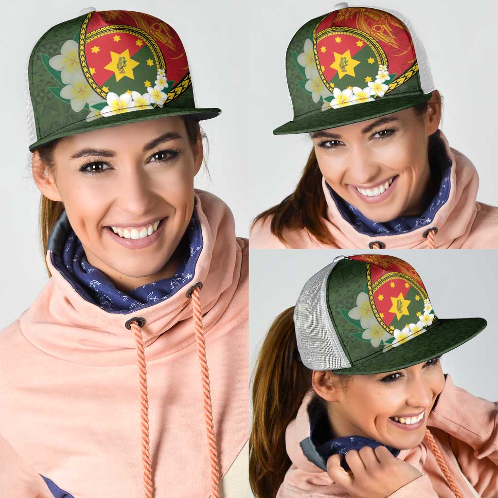 PNG Isten Hailans Provins Mesh Trucker Cap Papua New Guinea Plumeria Melanesian Pattern - Polynesian Pride