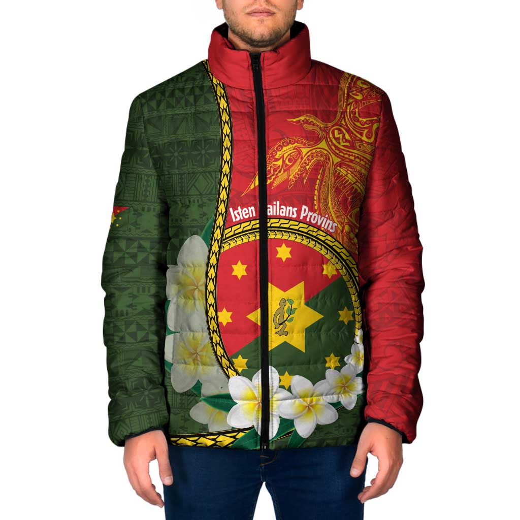 Personalised PNG Isten Hailans Provins Padded Jacket Papua New Guinea Plumeria Melanesian Pattern - Polynesian Pride