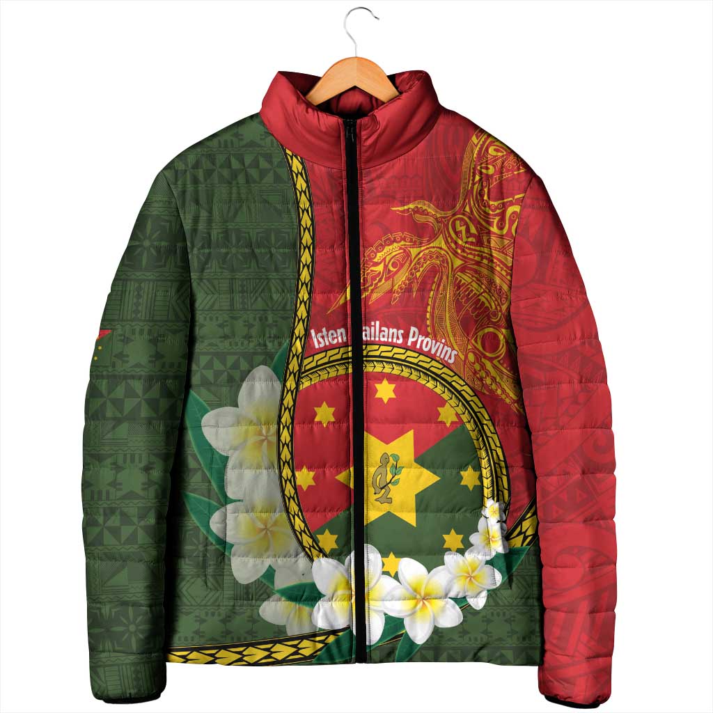 Personalised PNG Isten Hailans Provins Padded Jacket Papua New Guinea Plumeria Melanesian Pattern - Polynesian Pride