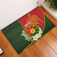Personalised PNG Isten Hailans Provins Rubber Doormat Papua New Guinea Plumeria Melanesian Pattern - Polynesian Pride
