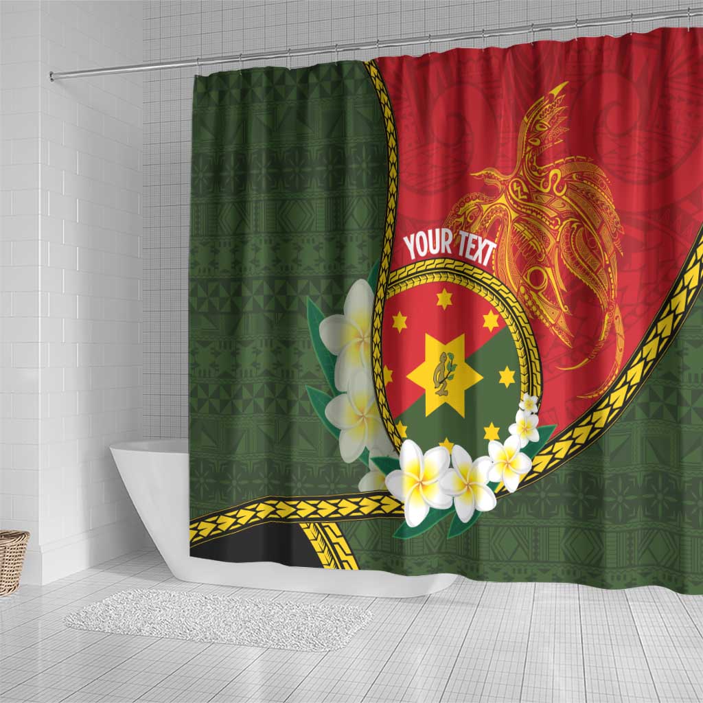 Personalised PNG Isten Hailans Provins Shower Curtain Papua New Guinea Plumeria Melanesian Pattern - Polynesian Pride
