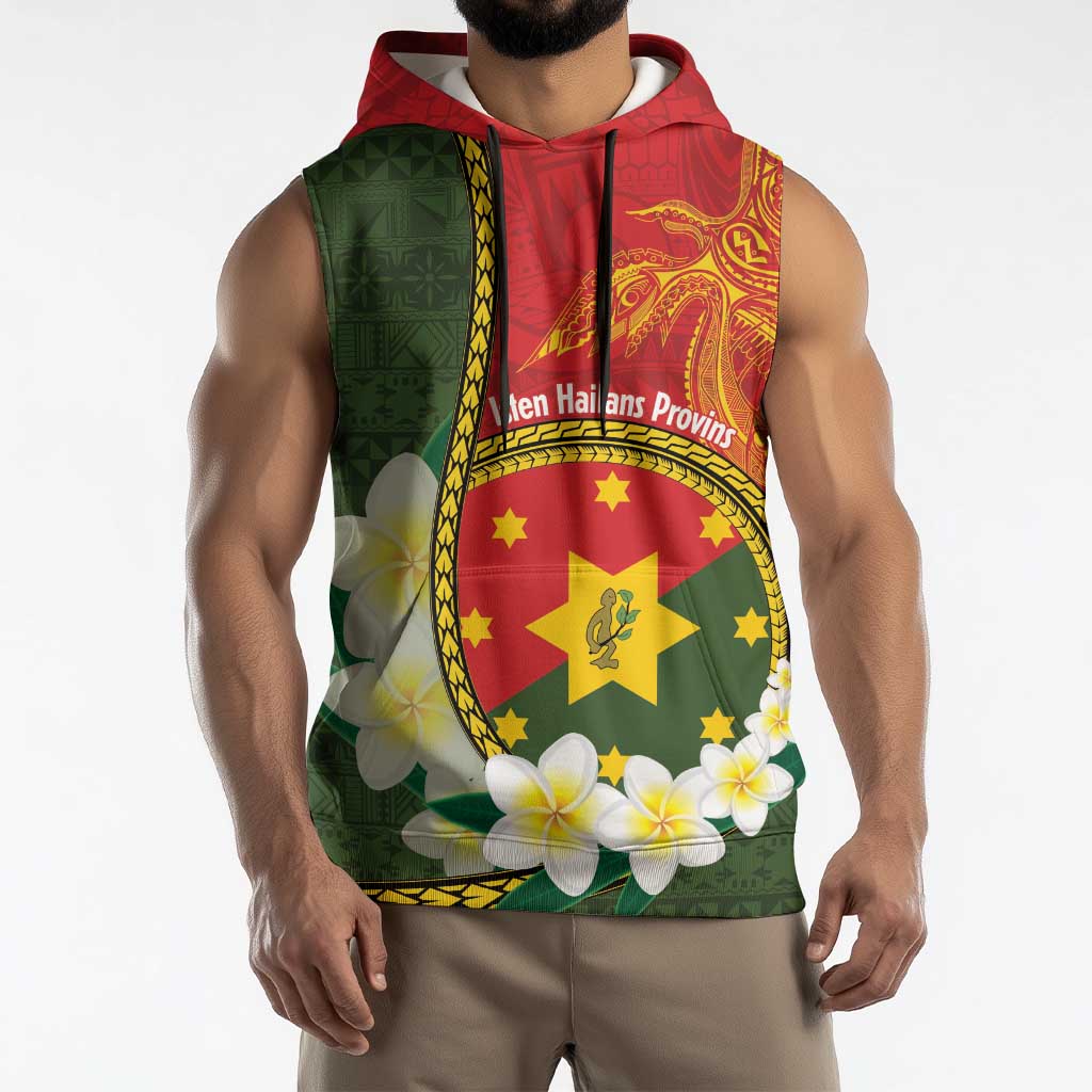Personalised PNG Isten Hailans Provins Sleeveless Hoodie Papua New Guinea Plumeria Melanesian Pattern - Polynesian Pride
