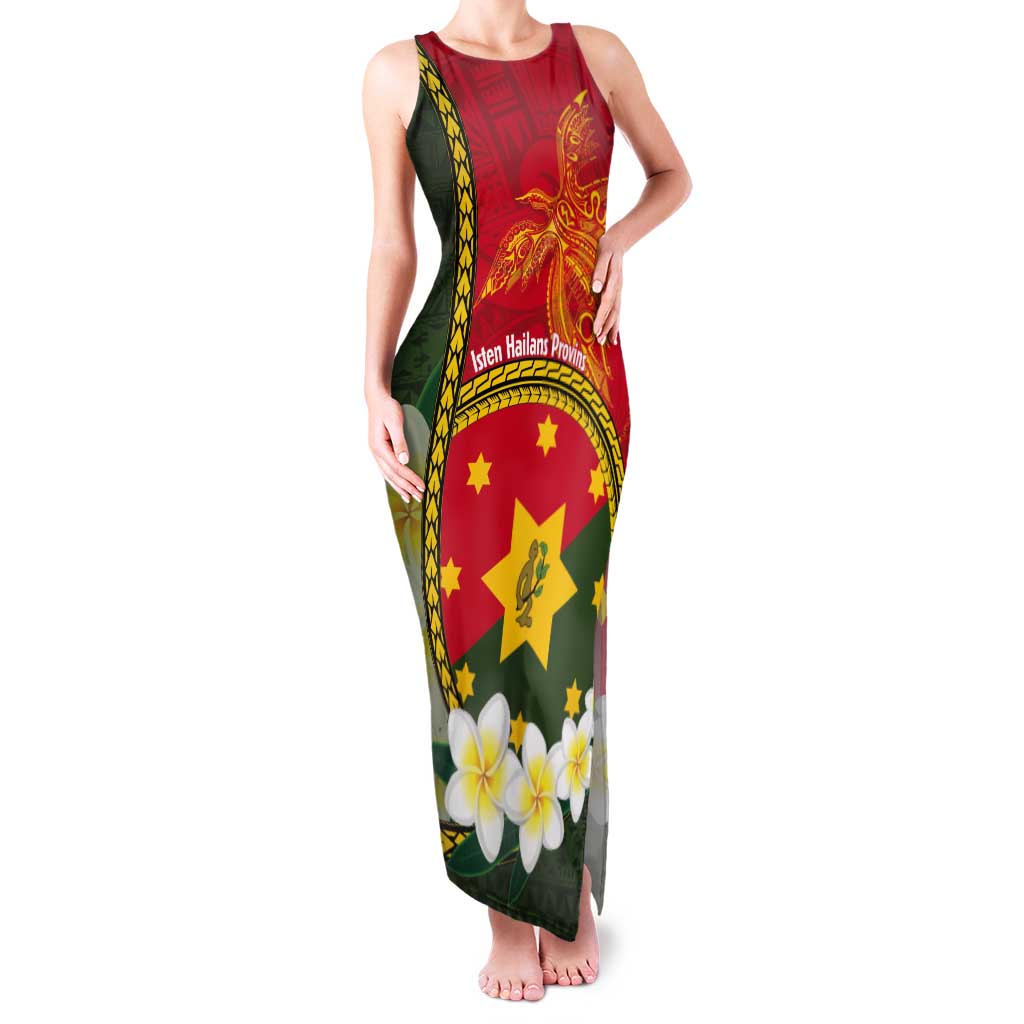 Personalised PNG Isten Hailans Provins Tank Maxi Dress Papua New Guinea Plumeria Melanesian Pattern - Polynesian Pride