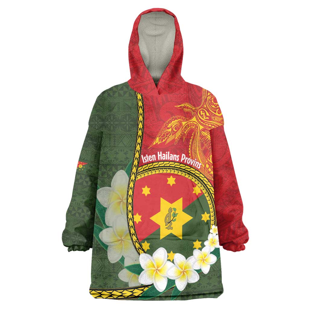 Personalised PNG Isten Hailans Provins Wearable Blanket Hoodie Papua New Guinea Plumeria Melanesian Pattern - Polynesian Pride