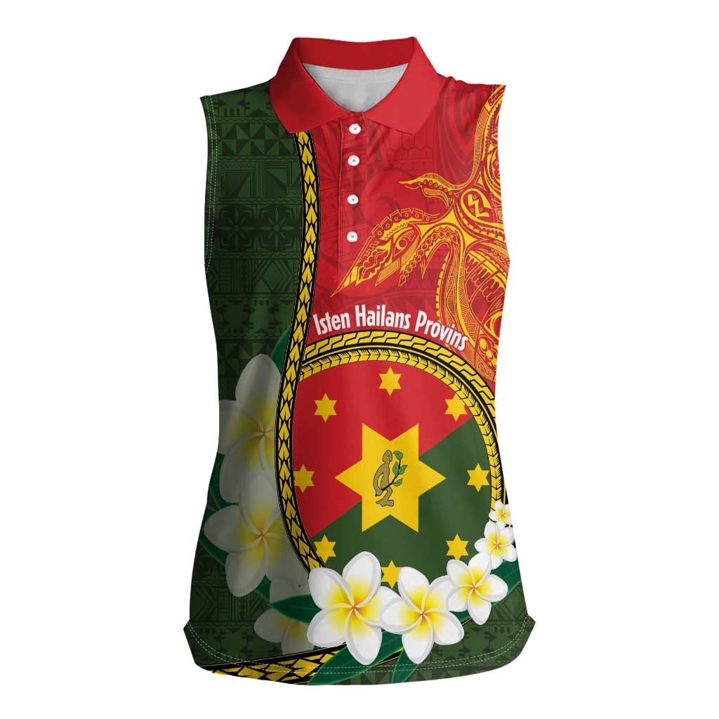 Personalised PNG Isten Hailans Provins Women Sleeveless Polo Shirt Papua New Guinea Plumeria Melanesian Pattern - Polynesian Pride