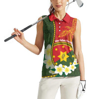 Personalised PNG Isten Hailans Provins Women Sleeveless Polo Shirt Papua New Guinea Plumeria Melanesian Pattern LT14 - Polynesian Pride