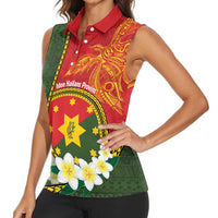 Personalised PNG Isten Hailans Provins Women Sleeveless Polo Shirt Papua New Guinea Plumeria Melanesian Pattern LT14 - Polynesian Pride