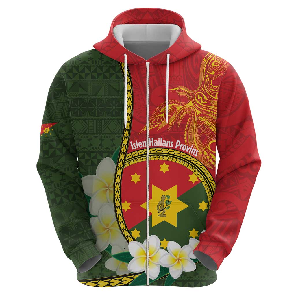 Personalised PNG Isten Hailans Provins Zip Hoodie Papua New Guinea Plumeria Melanesian Pattern - Polynesian Pride