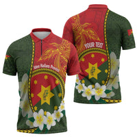 Personalised PNG Isten Hailans Provins Zipper Polo Shirt Papua New Guinea Plumeria Melanesian Pattern - Polynesian Pride