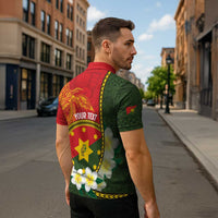 Personalised PNG Isten Hailans Provins Zipper Polo Shirt Papua New Guinea Plumeria Melanesian Pattern - Polynesian Pride