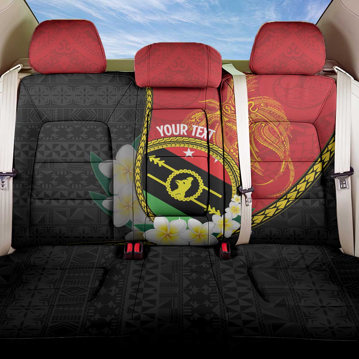Personalised PNG Sauten Hailans Back Car Seat Cover Papua New Guinea Plumeria Melanesian Pattern - Polynesian Pride