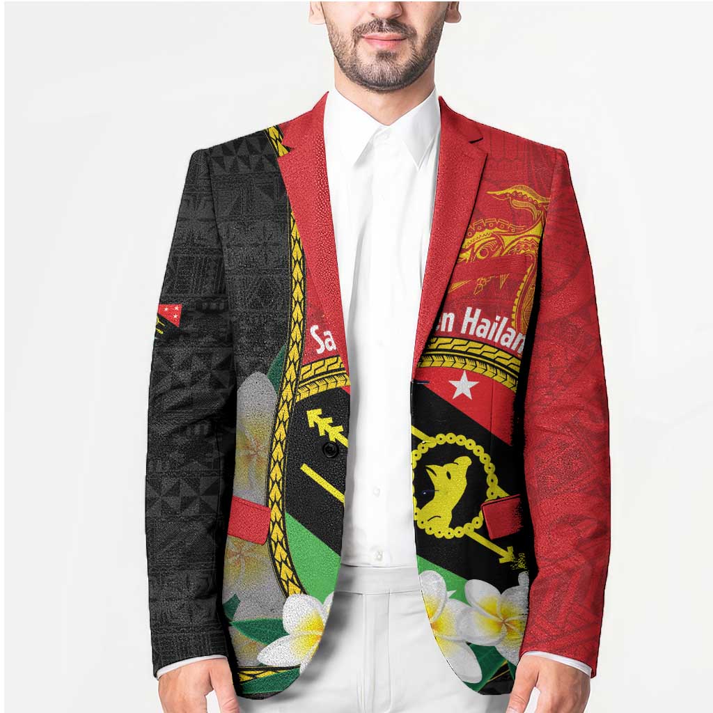 Personalised PNG Sauten Hailans Blazer Papua New Guinea Plumeria Melanesian Pattern - Polynesian Pride