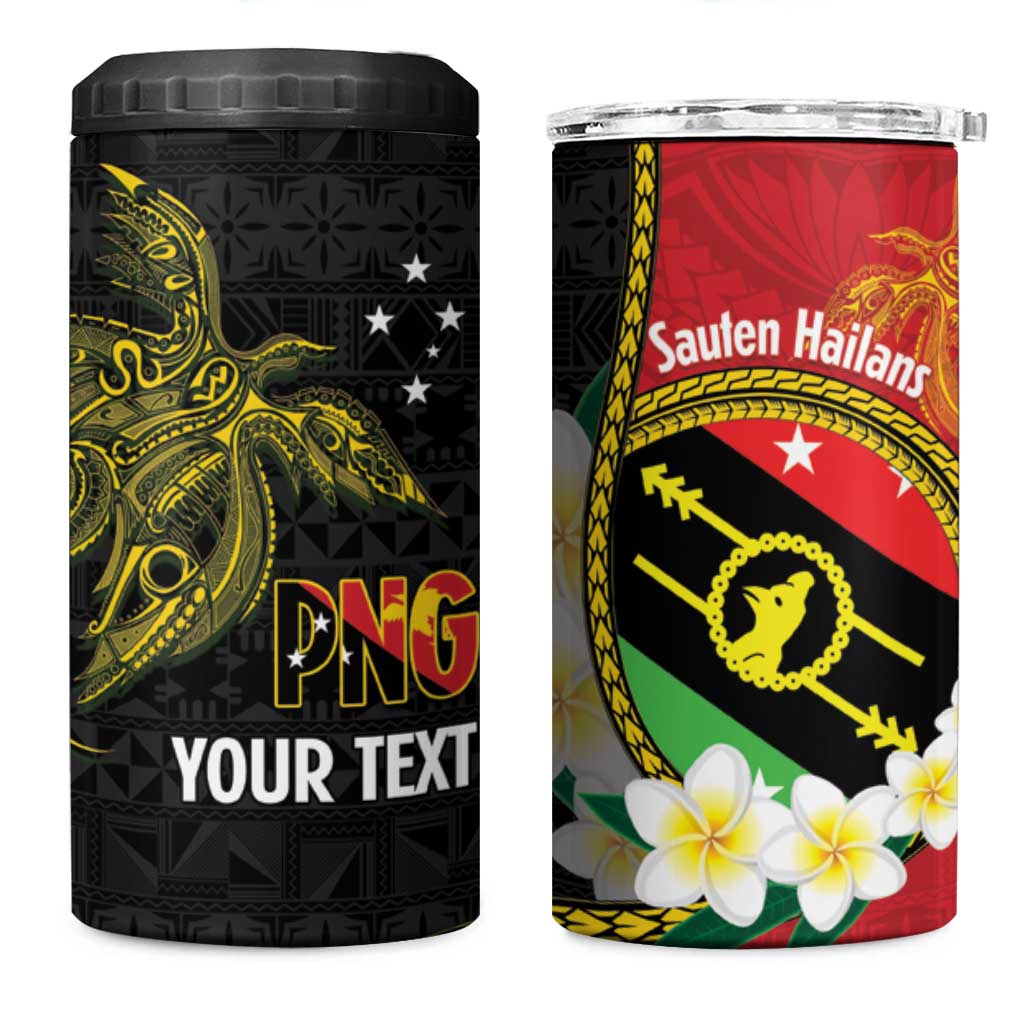 Personalised PNG Sauten Hailans 4 in 1 Can Cooler Tumbler Papua New Guinea Plumeria Melanesian Pattern - Polynesian Pride