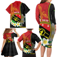 Personalised PNG Sauten Hailans Family Matching Long Sleeve Bodycon Dress and Hawaiian Shirt Papua New Guinea Plumeria Melanesian Pattern - Polynesian Pride