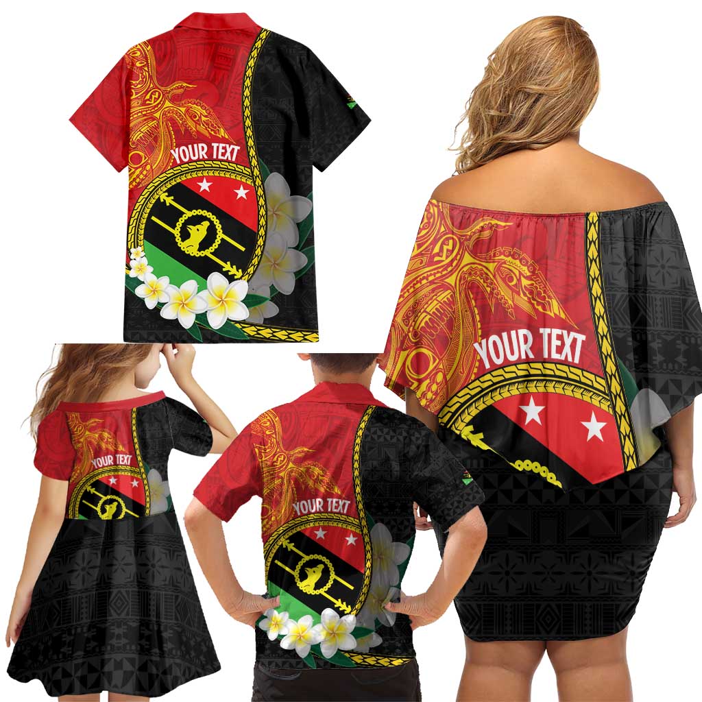 Personalised PNG Sauten Hailans Family Matching Off Shoulder Short Dress and Hawaiian Shirt Papua New Guinea Plumeria Melanesian Pattern - Polynesian Pride
