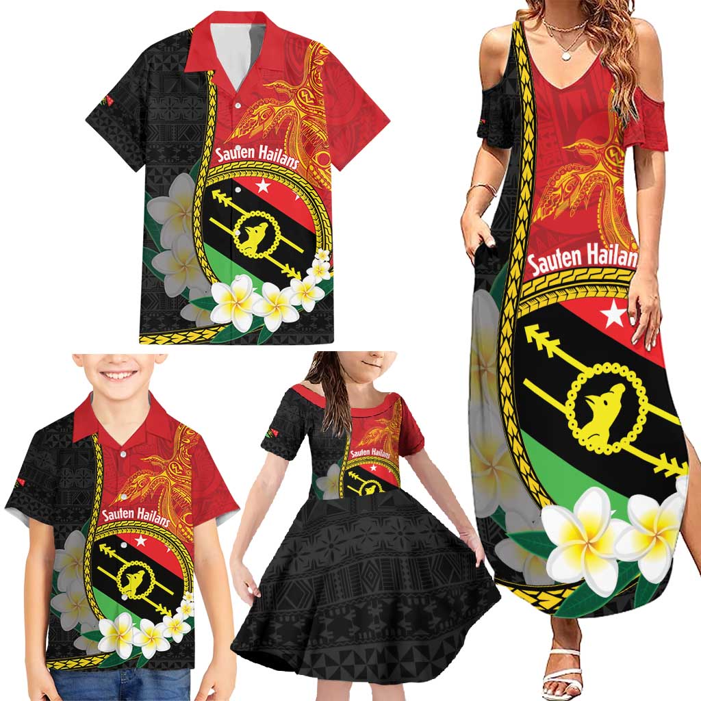 Personalised PNG Sauten Hailans Family Matching Summer Maxi Dress and Hawaiian Shirt Papua New Guinea Plumeria Melanesian Pattern - Polynesian Pride