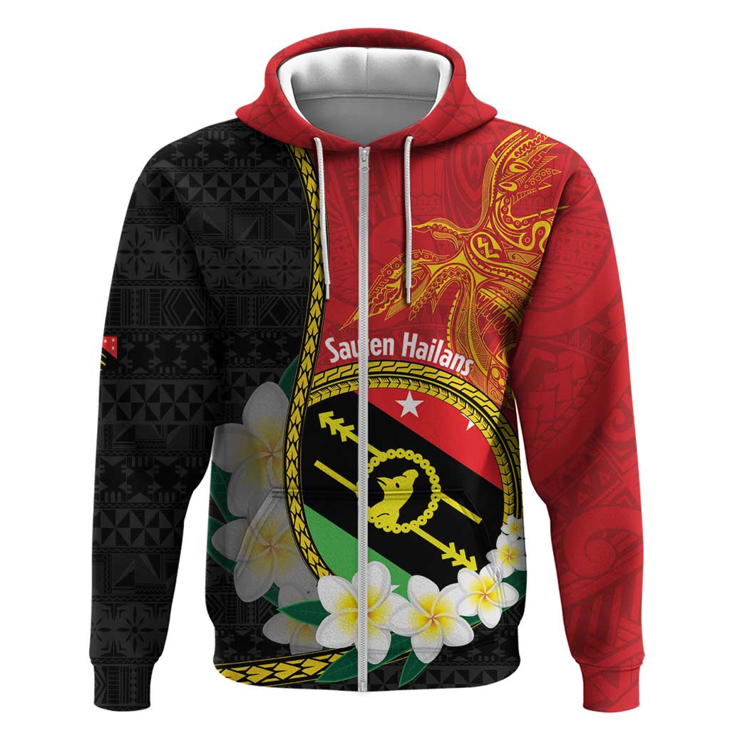 Personalised PNG Sauten Hailans Hoodie Papua New Guinea Plumeria Melanesian Pattern - Polynesian Pride
