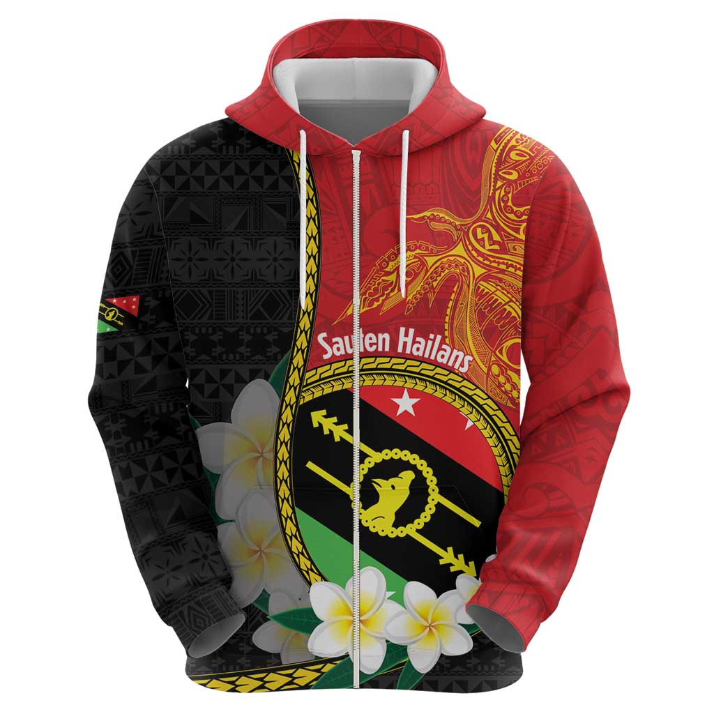 Personalised PNG Sauten Hailans Hoodie Papua New Guinea Plumeria Melanesian Pattern - Polynesian Pride