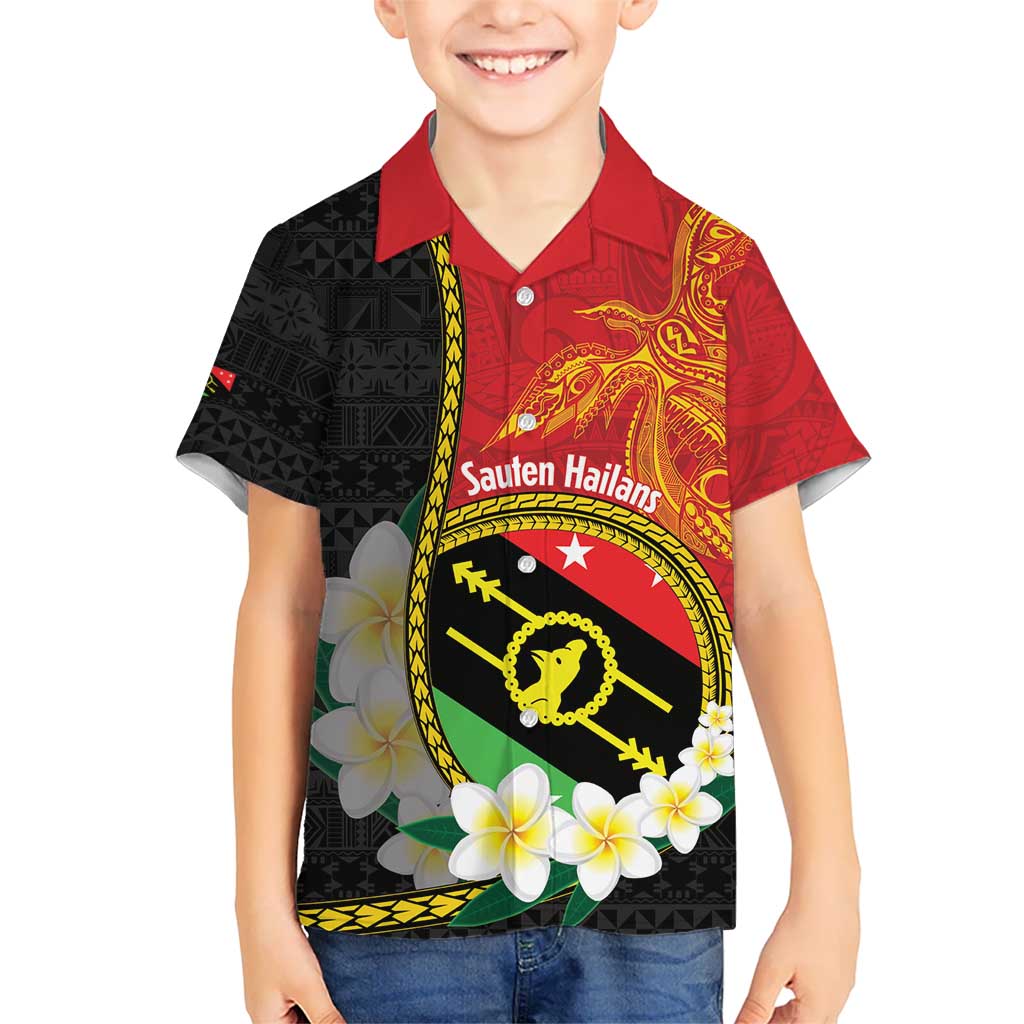 Personalised PNG Sauten Hailans Kid Hawaiian Shirt Papua New Guinea Plumeria Melanesian Pattern - Polynesian Pride