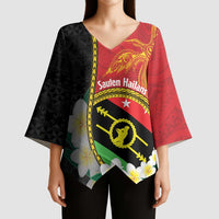 Personalised PNG Sauten Hailans Kimono Sleeve Blouse Papua New Guinea Plumeria Melanesian Pattern - Polynesian Pride