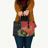 Personalised PNG Sauten Hailans Leather Bag Papua New Guinea Plumeria Melanesian Pattern - Polynesian Pride