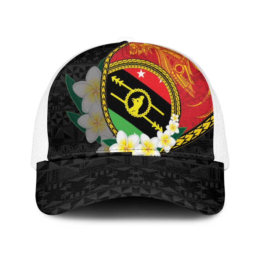 PNG Sauten Hailans Mesh Trucker Cap Papua New Guinea Plumeria Melanesian Pattern - Polynesian Pride