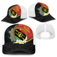 PNG Sauten Hailans Mesh Trucker Cap Papua New Guinea Plumeria Melanesian Pattern - Polynesian Pride