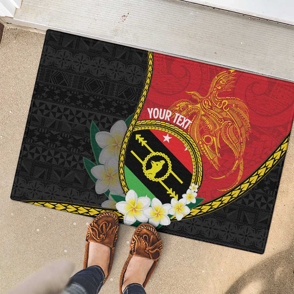 Personalised PNG Sauten Hailans Rubber Doormat Papua New Guinea Plumeria Melanesian Pattern - Polynesian Pride
