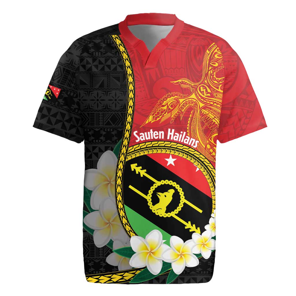 Personalised PNG Sauten Hailans Rugby Jersey Papua New Guinea Plumeria Melanesian Pattern - Polynesian Pride