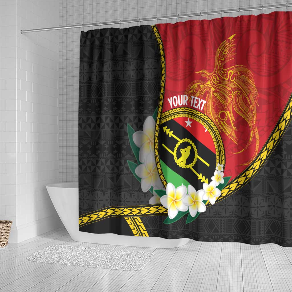 Personalised PNG Sauten Hailans Shower Curtain Papua New Guinea Plumeria Melanesian Pattern - Polynesian Pride