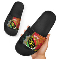 Personalised PNG Sauten Hailans Slide Sandals Papua New Guinea Plumeria Melanesian Pattern - Polynesian Pride