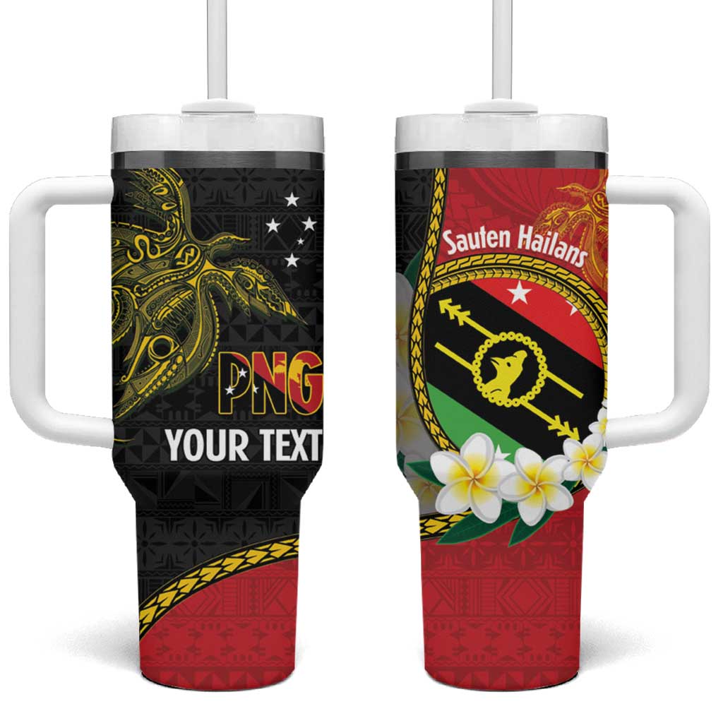 Personalised PNG Sauten Hailans Tumbler With Handle Papua New Guinea Plumeria Melanesian Pattern - Polynesian Pride