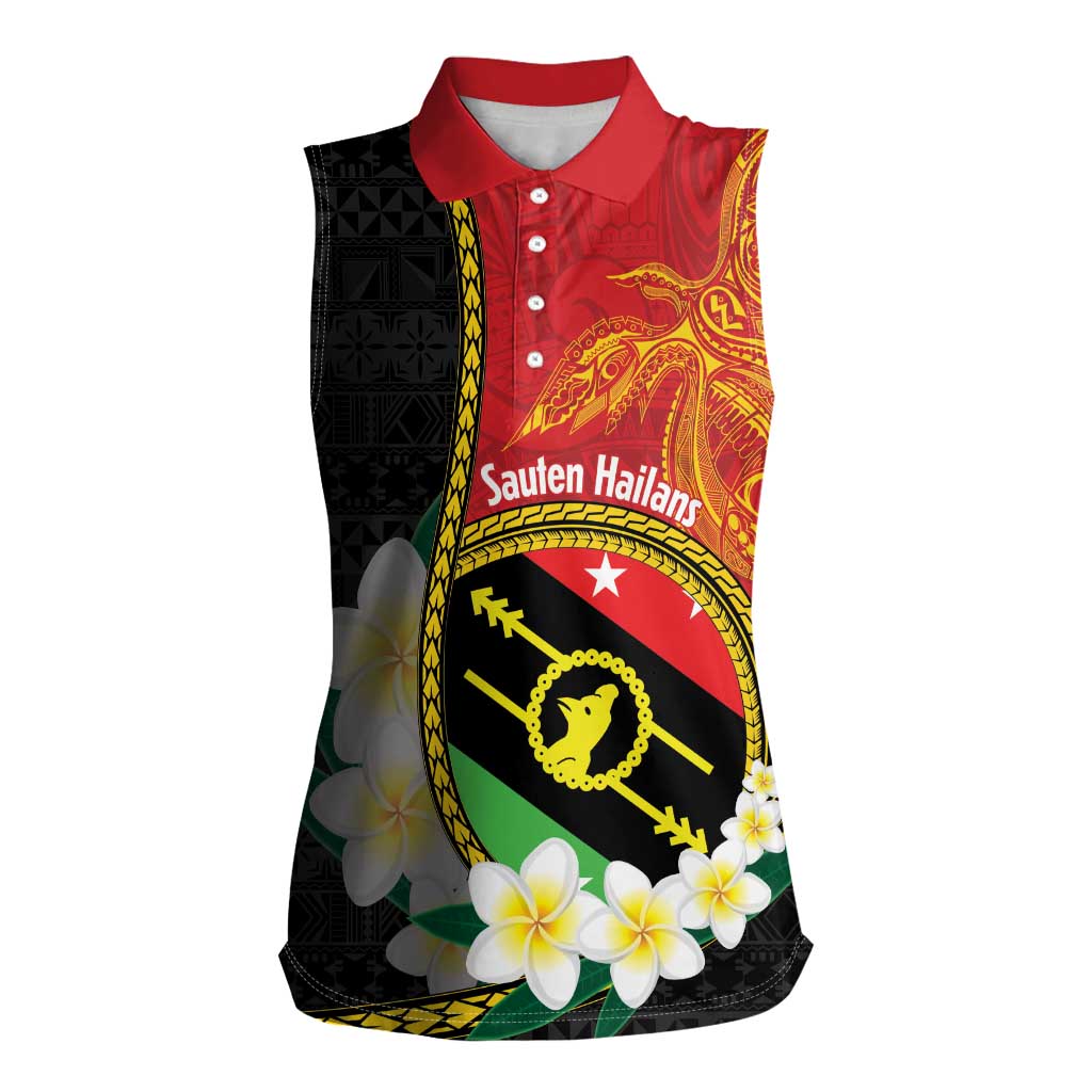 Personalised PNG Sauten Hailans Women Sleeveless Polo Shirt Papua New Guinea Plumeria Melanesian Pattern LT14 Female Red - Polynesian Pride