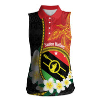 Personalised PNG Sauten Hailans Women Sleeveless Polo Shirt Papua New Guinea Plumeria Melanesian Pattern LT14 Female Red - Polynesian Pride