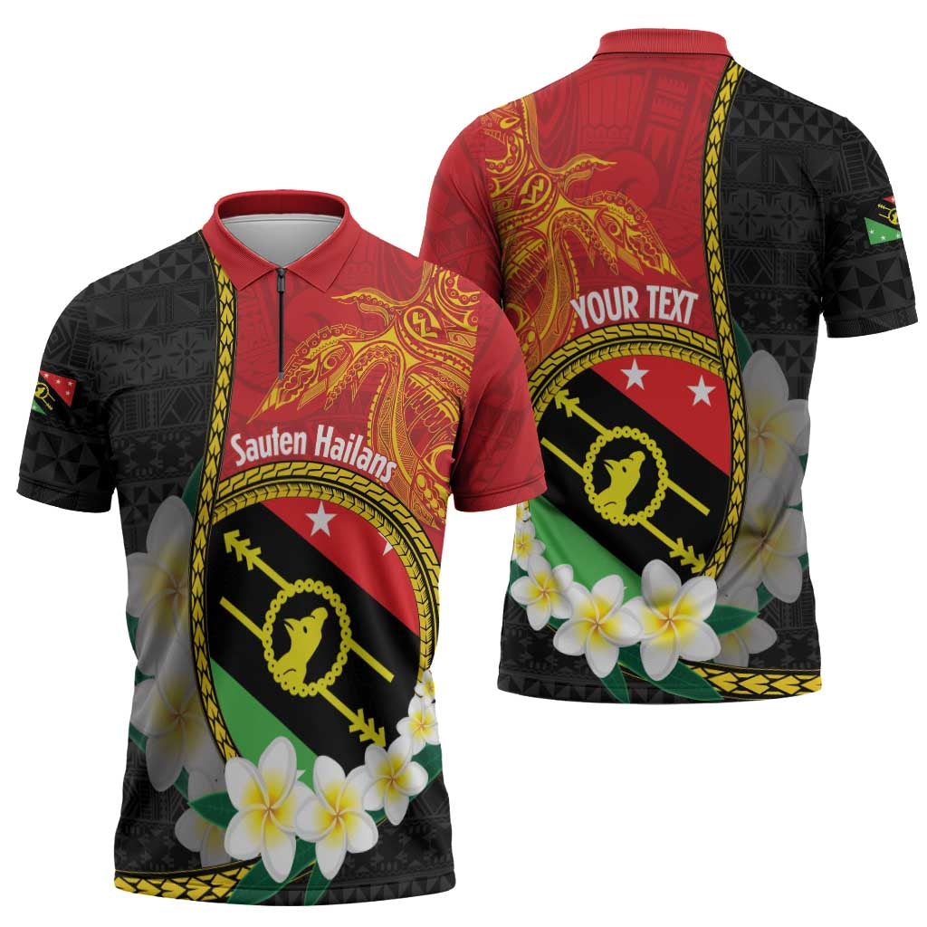 Personalised PNG Sauten Hailans Zipper Polo Shirt Papua New Guinea Plumeria Melanesian Pattern - Polynesian Pride