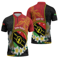 Personalised PNG Sauten Hailans Zipper Polo Shirt Papua New Guinea Plumeria Melanesian Pattern - Polynesian Pride