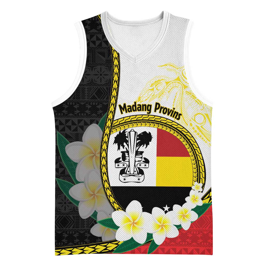 Personalised PNG Madang Provins Basketball Jersey Papua New Guinea Plumeria Melanesian Pattern - Polynesian Pride
