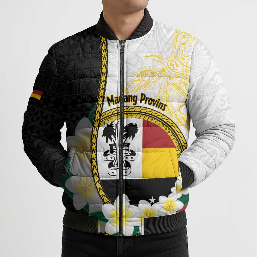 Personalised PNG Madang Provins Bomber Puffer Jacket Papua New Guinea Plumeria Melanesian Pattern - Polynesian Pride