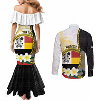Personalised PNG Madang Provins Couples Matching Mermaid Dress and Long Sleeve Button Shirt Papua New Guinea Plumeria Melanesian Pattern - Polynesian Pride